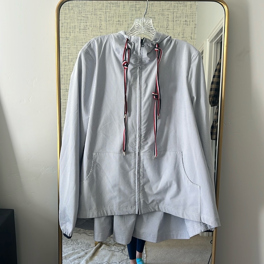 The Upside striped hoodie tent windbreaker jacket